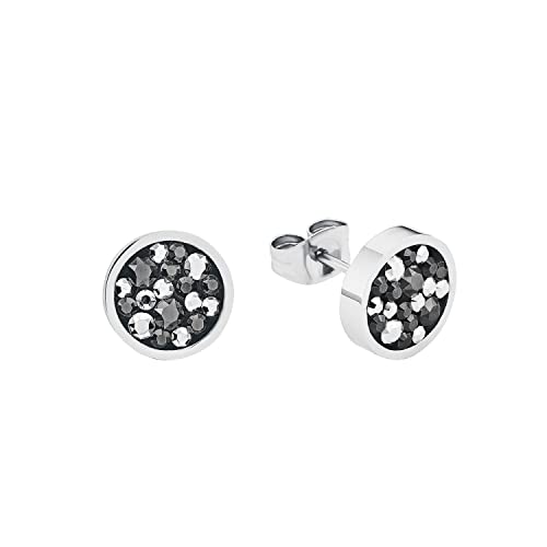 s.Oliver Ohrstecker Edelstahl Damen Ohrschmuck, mit Kristall, 1 cm, Grau, Kommt in Schmuck Geschenk Box, 9239467 von s.Oliver