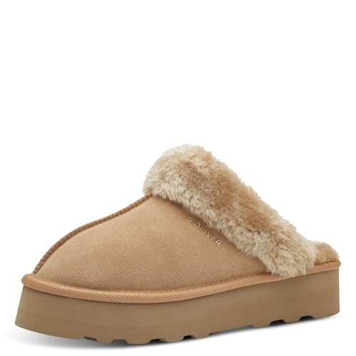 s.Oliver Damen Pantoffeln zum Reinschlüpfen Flauschig, Braun (Cognac), 41 EU von s.Oliver