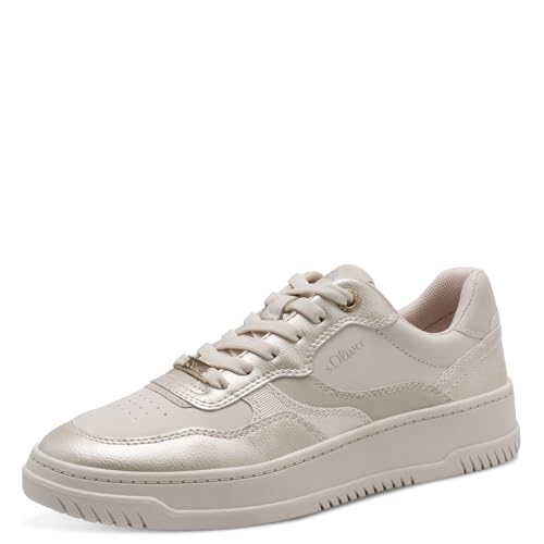 s.Oliver Damen Plateau Sneaker zum Schnüren Vegan, Beige (Beige Comb), 40 EU von s.Oliver