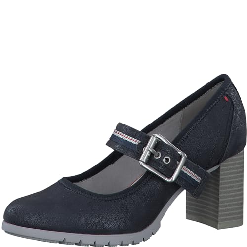 s.Oliver Damen Pumps mit Riemen mit Blockabsatz mit Strukturmuster, Blau (Navy), 38 von s.Oliver