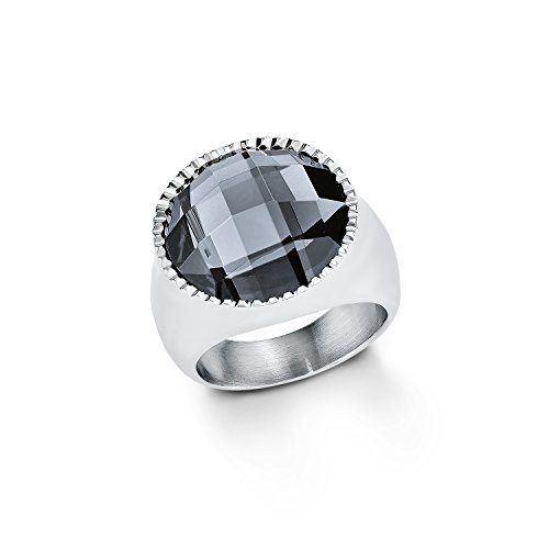 s.Oliver Damen-Ring Edelstahl Glas 50823, Schwarz/ Silber, 52 von s.Oliver