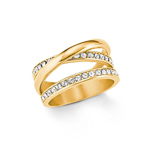 s.Oliver Damen Ring Edelstahl IP Gold veredelt mit Swarovski Kristallen von s.Oliver