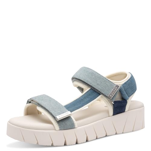s.Oliver Damen Sandalen flach mit Klettverschluss Plateau, Blau (Denim Comb.), 38 EU von s.Oliver