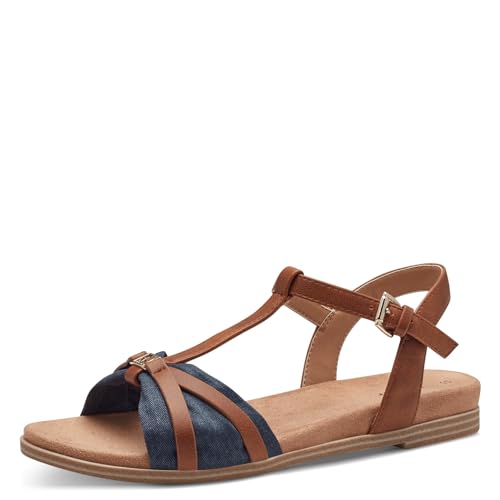 s.Oliver Damen Sandalen flach mit verstellbarem Riemchen Sommer, Blau (Denim), 42 von s.Oliver