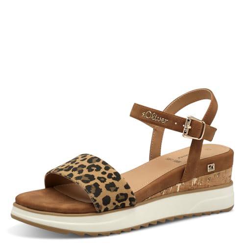 s.Oliver Damen Sandalen mit Keilabsatz Vegan, Mehrfarbig (Leopard Comb.), 39 EU von s.Oliver