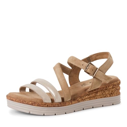 s.Oliver Damen Sandalen mit Keilabsatz aus Leder Bequem, Beige (Beige Comb), 42 EU von s.Oliver