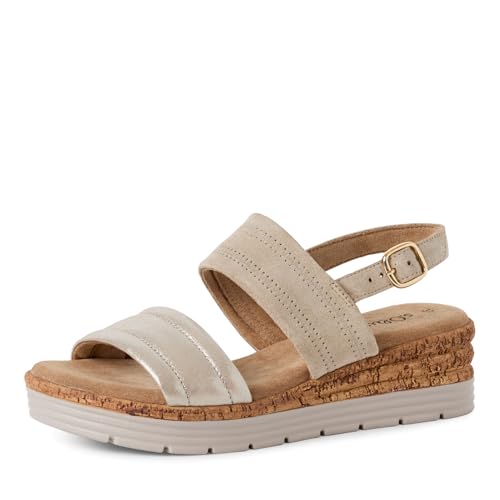 s.Oliver Damen Sandalen mit Keilabsatz aus Leder Sommer, Beige (Beige Comb), 37 EU von s.Oliver