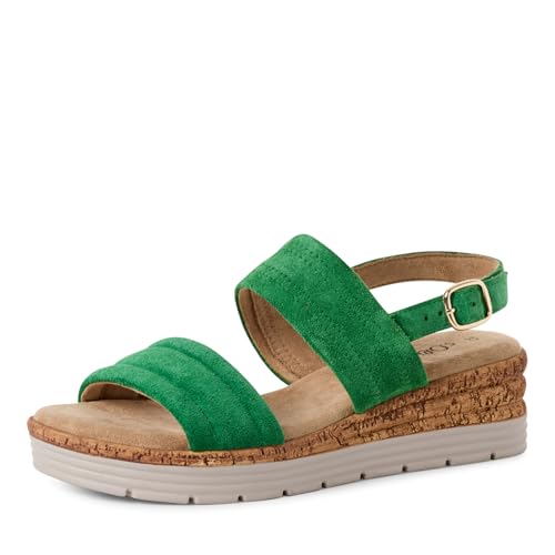 s.Oliver Damen Sandalen mit Keilabsatz aus Leder Sommer, Metallisch (Green), 38 EU von s.Oliver