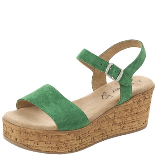 s.Oliver Damen Sandalen mit Keilabsatz aus Leder Sommer, Metallisch (Green), 40 EU von s.Oliver