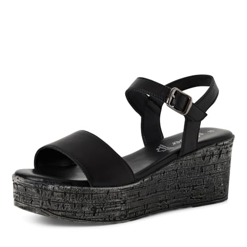 s.Oliver Damen Sandalen mit Keilabsatz aus Leder Sommer, Schwarz (Black Nappa), 37 EU von s.Oliver