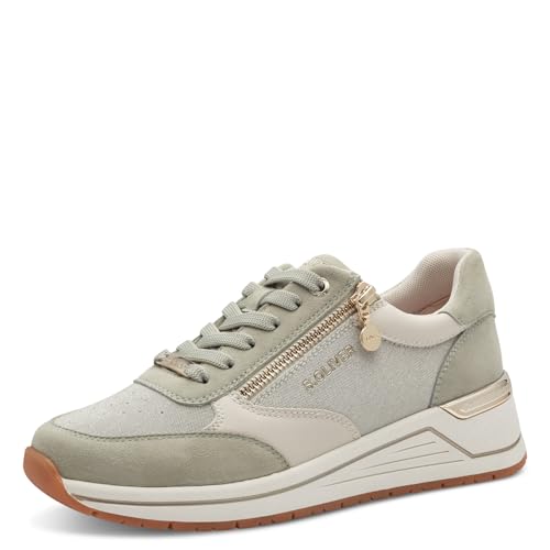 s.Oliver Damen Sneaker flach mit Reißverschluss Sportlich, Beige (Sage Comb.), 41 EU von s.Oliver