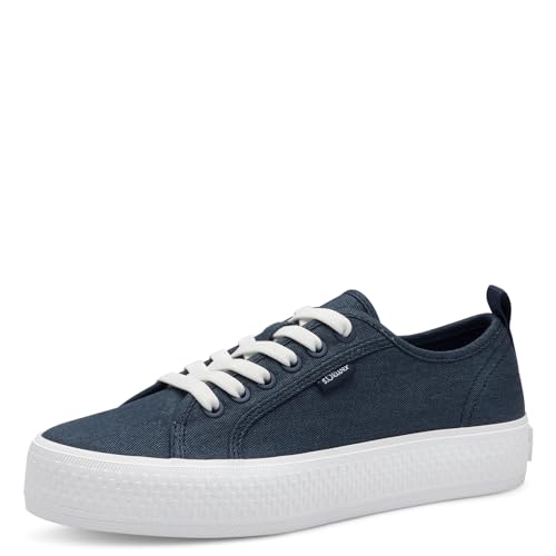 s.Oliver Damen Sneaker flach mit dicker Sohle aus Stoff, Blau (Denim), 38 von s.Oliver