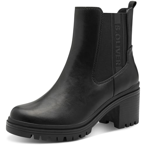 s.Oliver Damen Stiefeletten mit Reißverschluss Blockabsatz, Schwarz (Black), 39 EU von s.Oliver