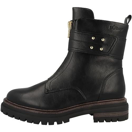 s.Oliver Damen Stiefeletten ohne Absatz aus Kunstleder mit Reißverschluss Schwarz (Black), 37 von s.Oliver