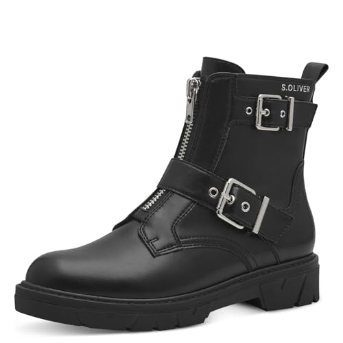 s.Oliver Damen Stiefeletten ohne Absatz mit Schnallen Rund, Schwarz (Black), 38 EU von s.Oliver
