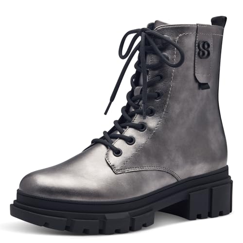 s.Oliver Damen Stiefeletten ohne Absatz zum Schnüren Vegan, Silber (Pewter), 42 EU von s.Oliver