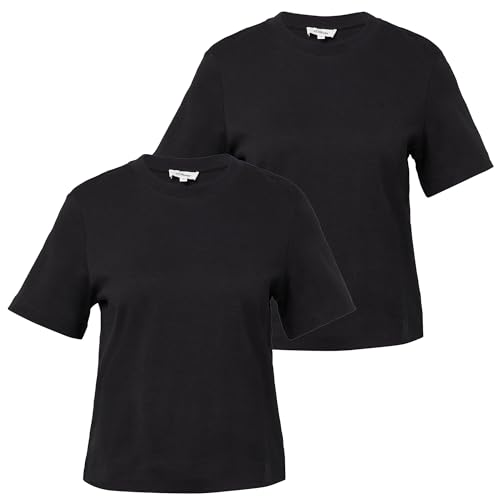 s.Oliver Damen T-Shirt mit überschnittenen Schultern (DE/NL/SE/PL, Numerisch, 40, Regular, Regular, 2 x schwarz) von s.Oliver