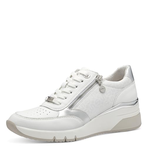 s.Oliver Damen Wedge Sneaker zum Schnüren mit Reißverschluss, Weiß (White/Silver), 39 von s.Oliver