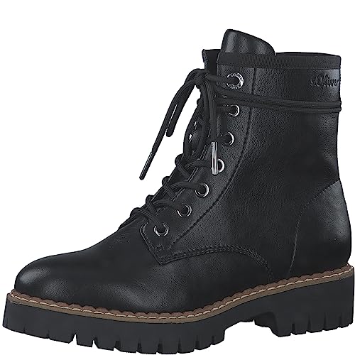 s.Oliver Damen Stiefeletten zum Schnüren aus Kunstleder mit Reißverschluss Vegan Schwarz (Black), 37 von s.Oliver