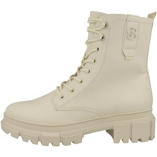 s.Oliver Damen Stiefeletten zum Schnüren aus Kunstleder Plateau Vegan Beige (Cream), 40 von s.Oliver