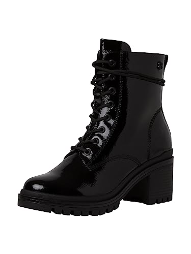 s.Oliver Damen Stiefeletten mit Absatz Lack Blockabsatz Vegan Schwarz (Black Patent), 37 von s.Oliver