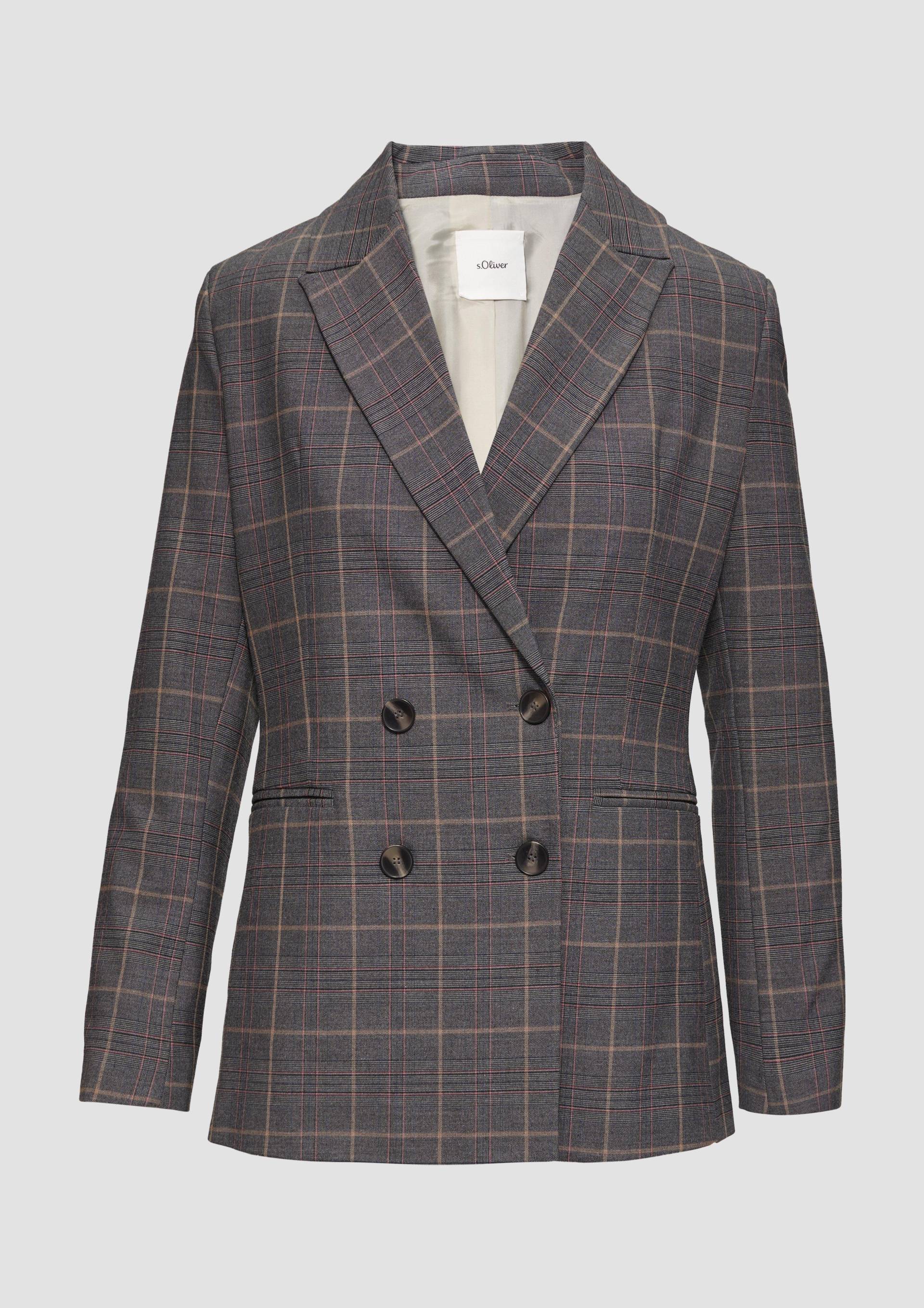 s.Oliver - Doppelreihiger Karo-Blazer im Slim Fit, Damen, blau von s.Oliver