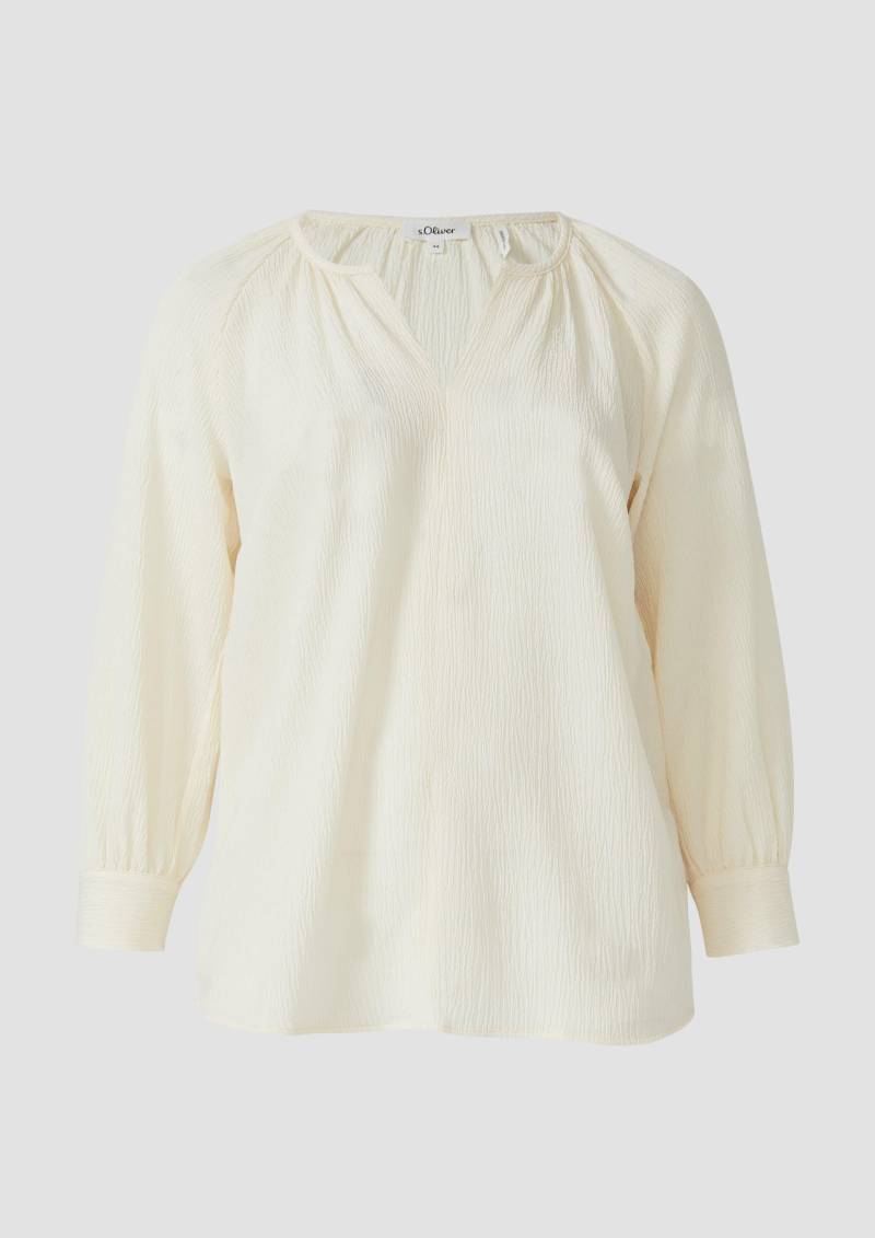s.Oliver - Elastische strukturierte Bluse mit weitem Arm, Damen, Beige von s.Oliver