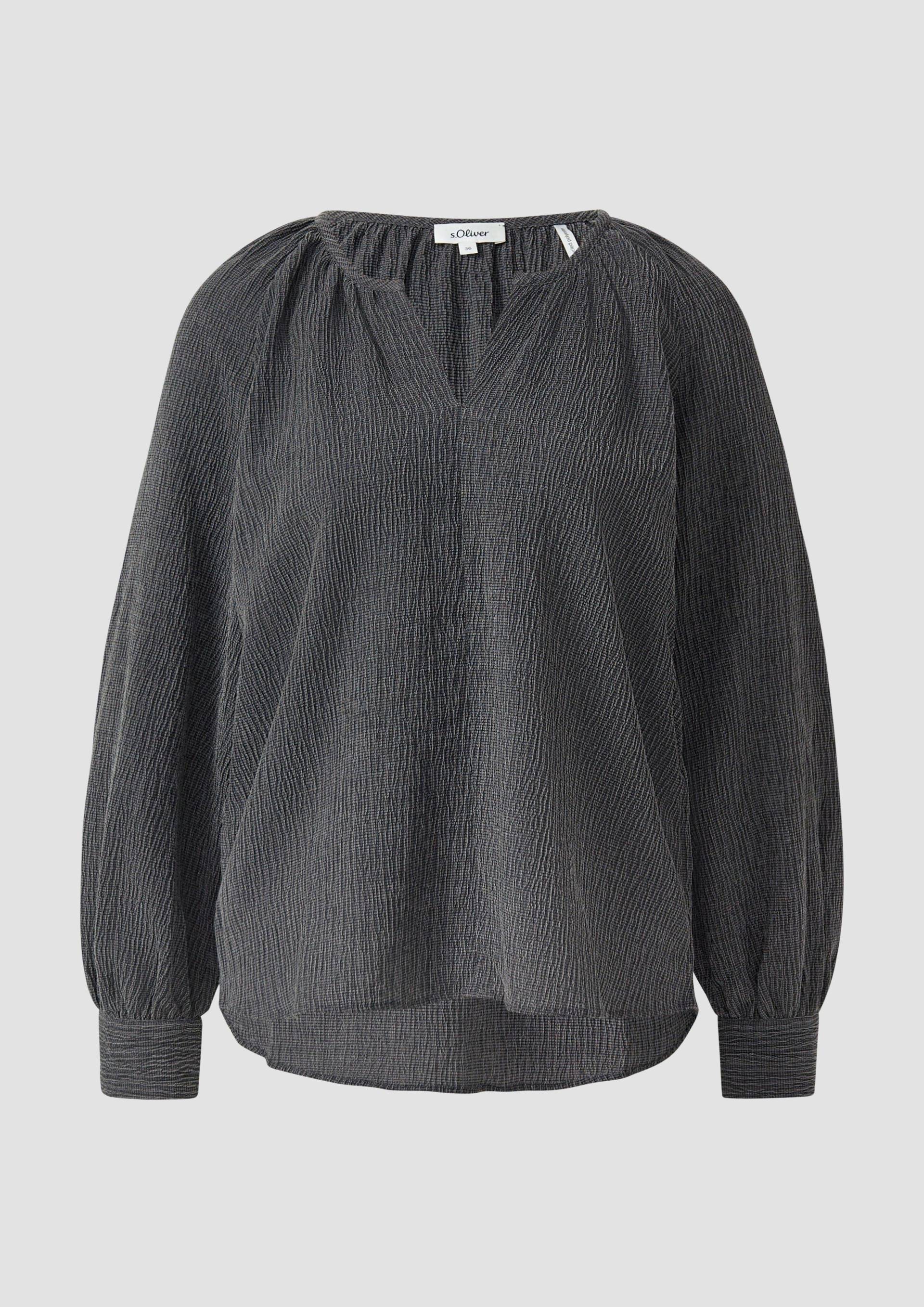 s.Oliver - Elastische strukturierte Bluse mit weitem Arm, Damen, grau von s.Oliver