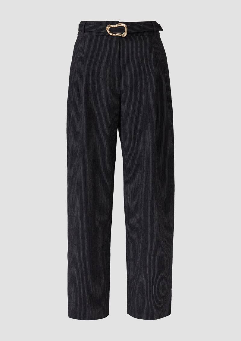 s.Oliver - Fein gestreifte Wide-Leg-Hose mit Textilgürtel, Damen, schwarz von s.Oliver