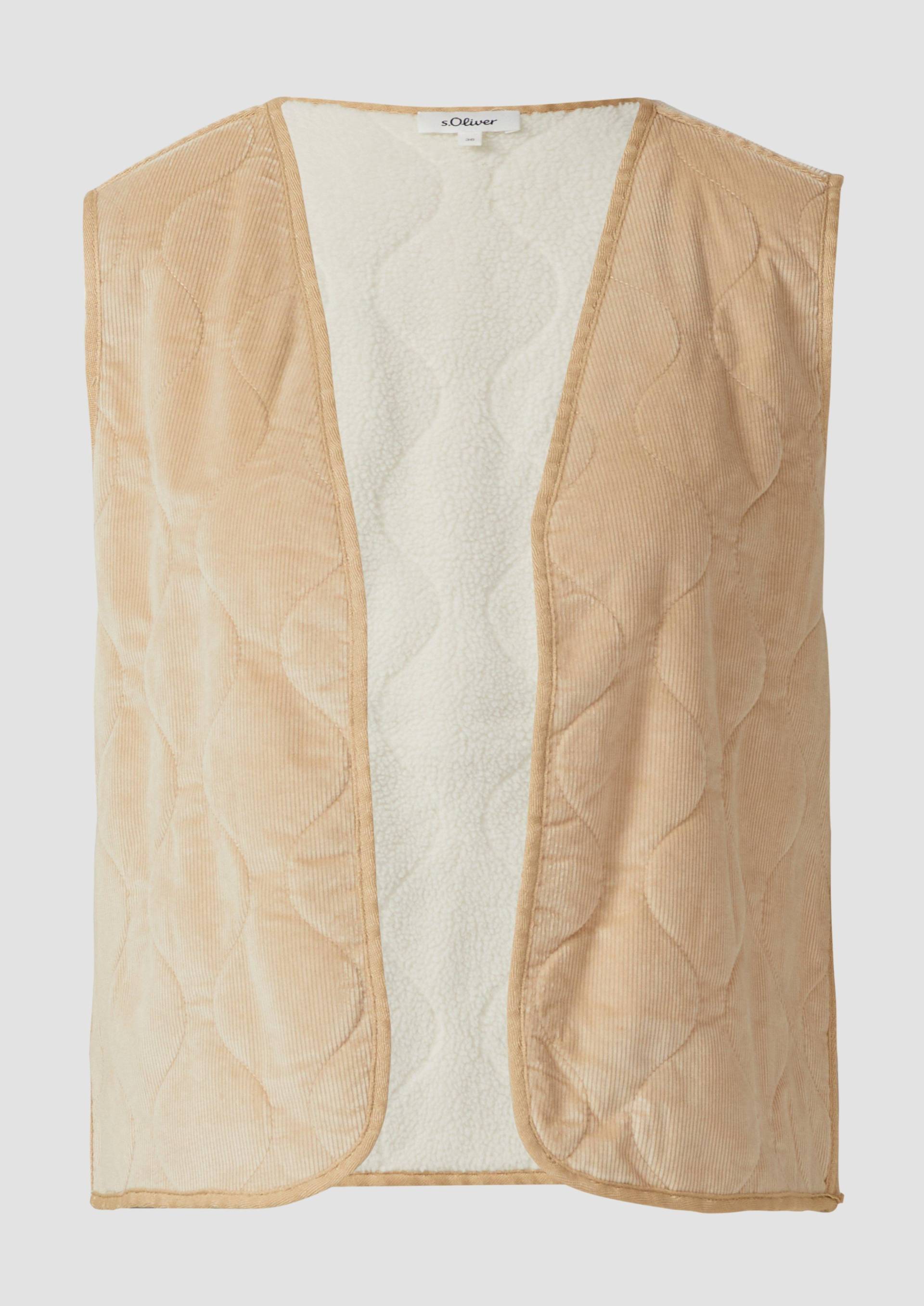 s.Oliver - Feincord-Weste mit Steppung und Teddy-Plüsch-Futter, Damen, braun von s.Oliver