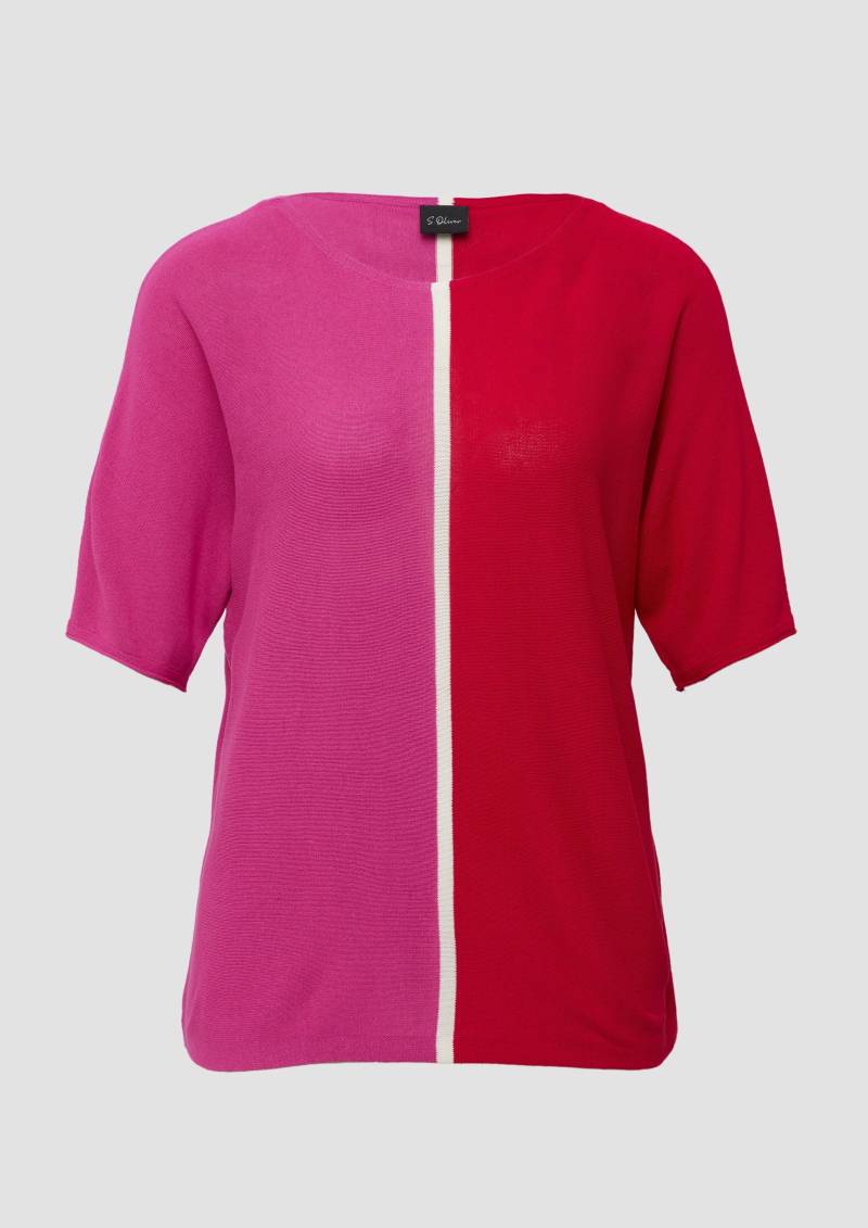 s.Oliver - Feiner Strickshirt in Colour-Blocking-Optik, Damen, rot|pink von s.Oliver