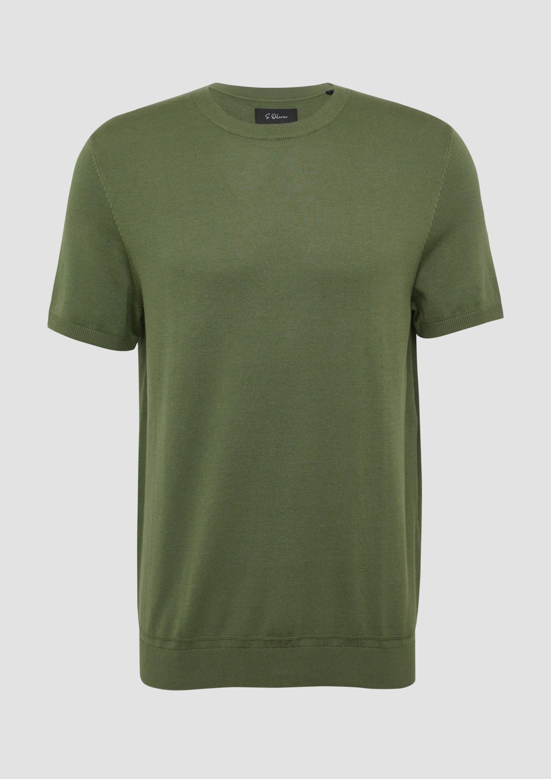 s.Oliver - Feingestricktes T-Shirt aus Baumwoll-Modalmix, Herren, Grün von s.Oliver