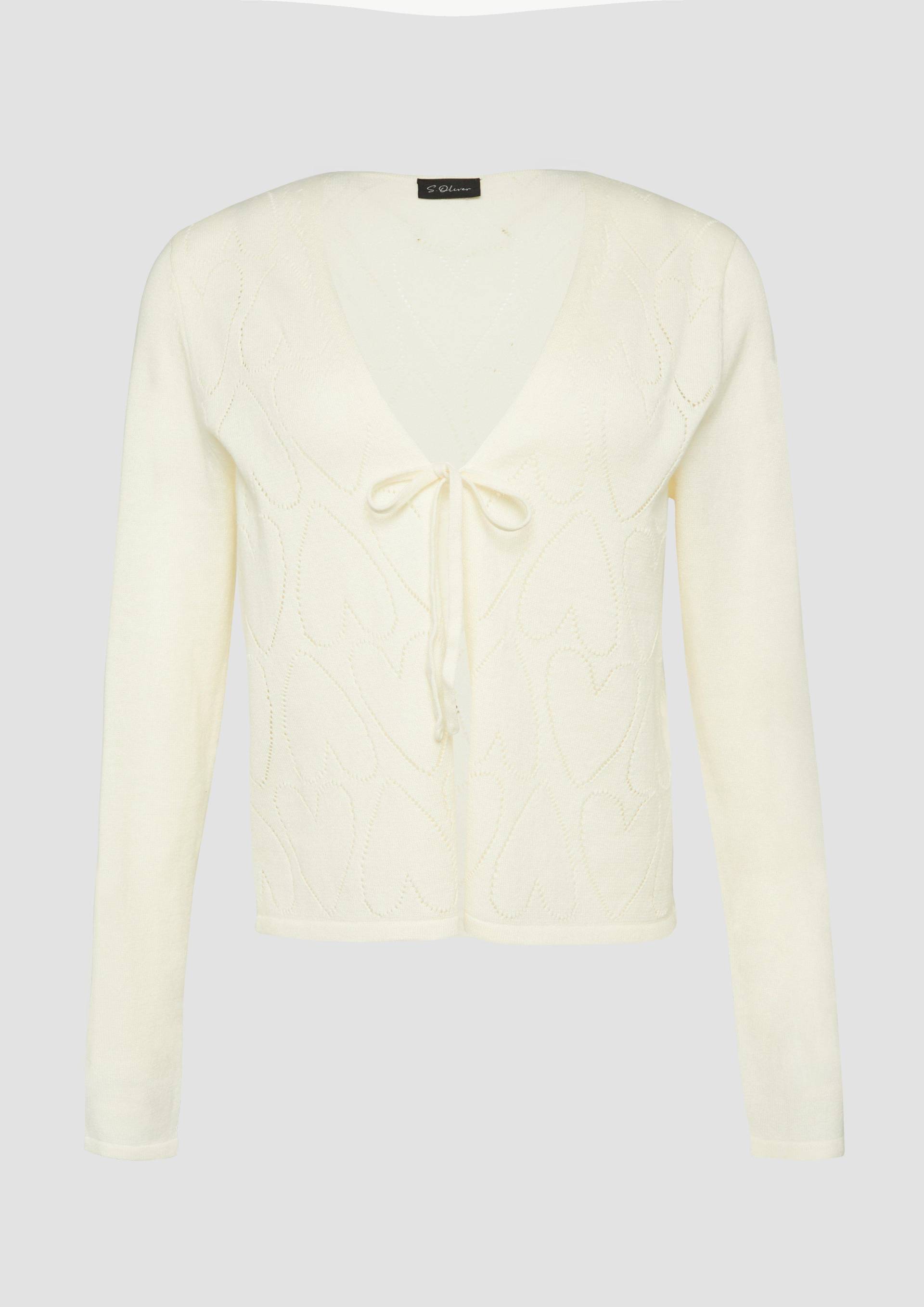 s.Oliver - Feinstrick-Jacke mit Herz-Ajourmuster und Bindeband, Damen, creme von s.Oliver