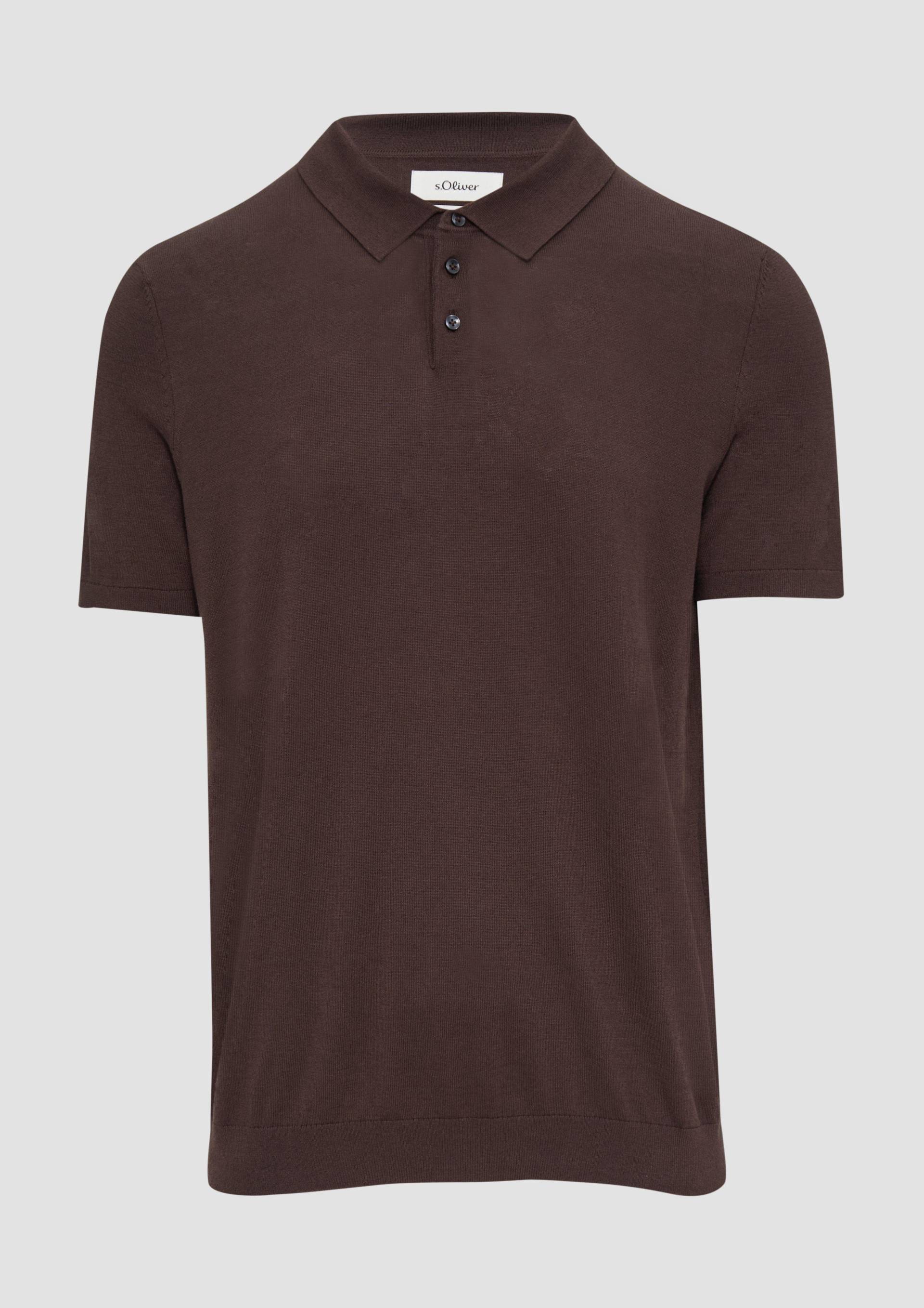 s.Oliver - Feinstrick-Poloshirt aus Baumwoll-Seide-Mix, Herren, braun von s.Oliver