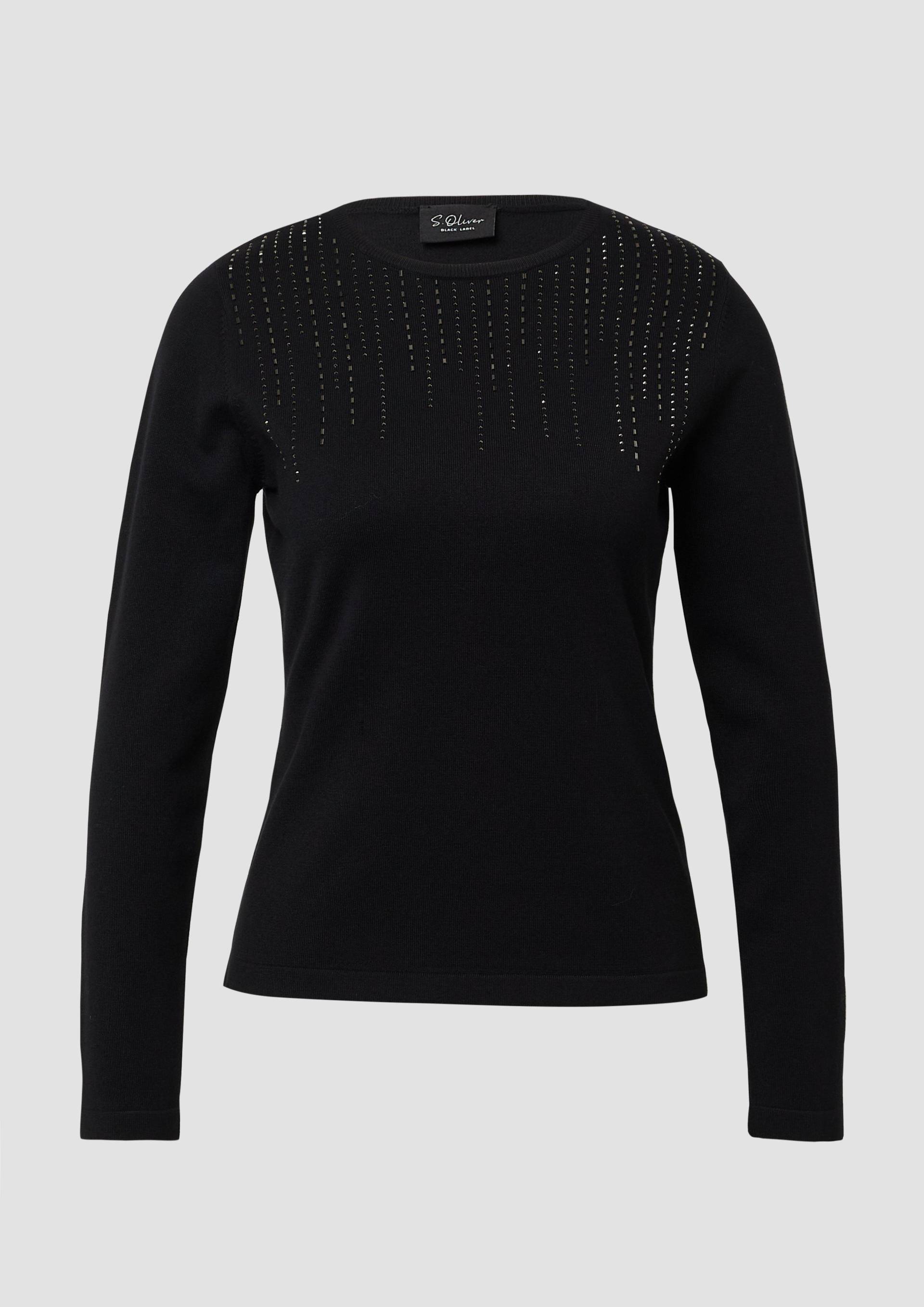 s.Oliver - Feinstrick-Pullover im Slim Fit mit Schmucksteinen, Damen, schwarz von s.Oliver
