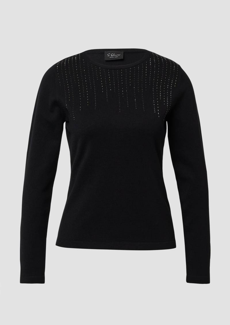 s.Oliver - Feinstrick-Pullover im Slim Fit mit Schmucksteinen, Damen, schwarz von s.Oliver