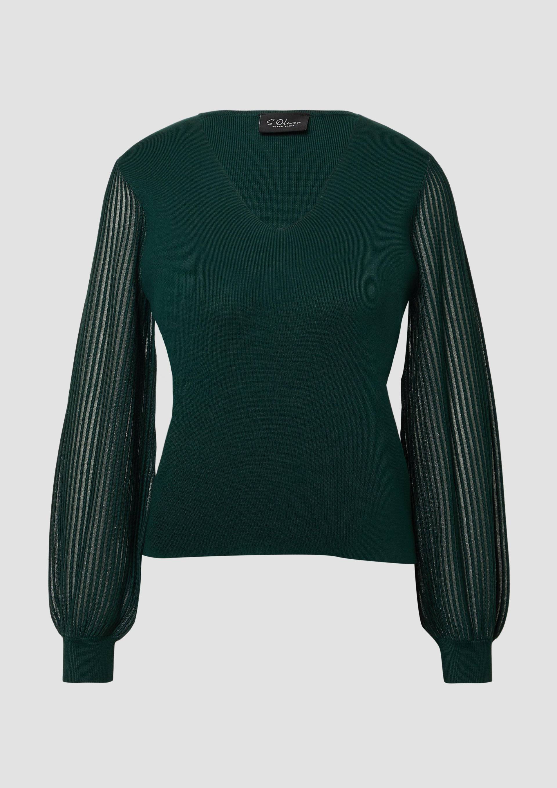 s.Oliver - Feinstrick-Pullover aus Viskosemix mit semitransparenten Ärmeln, Damen, grün von s.Oliver