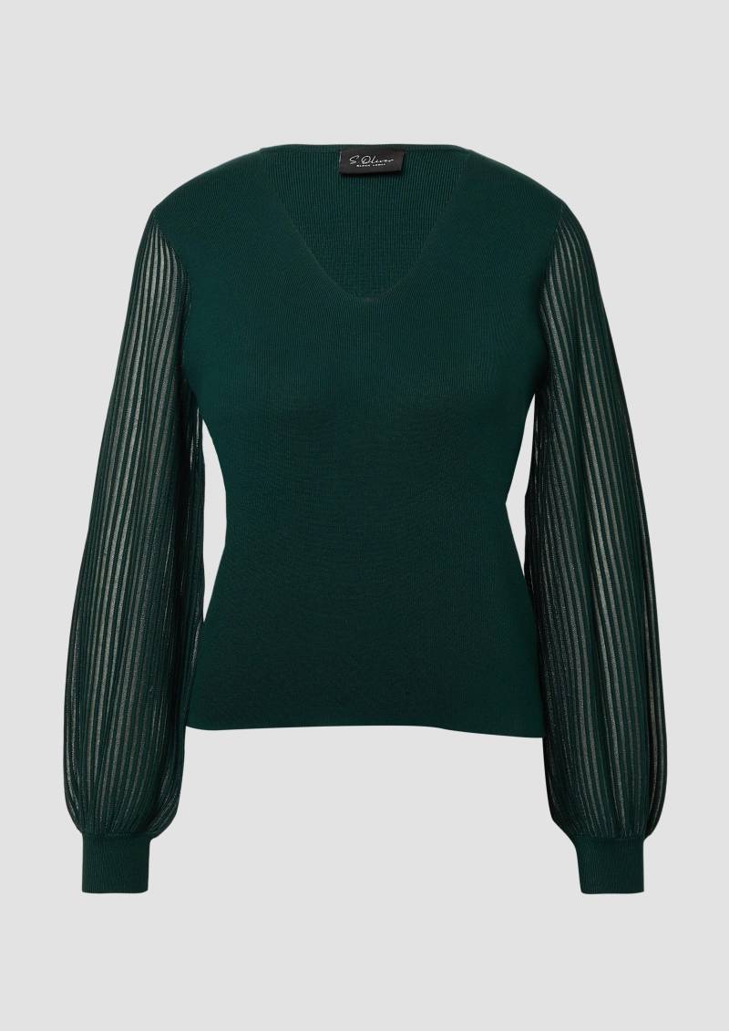 s.Oliver - Feinstrick-Pullover aus Viskosemix mit semitransparenten Ärmeln, Damen, grün von s.Oliver