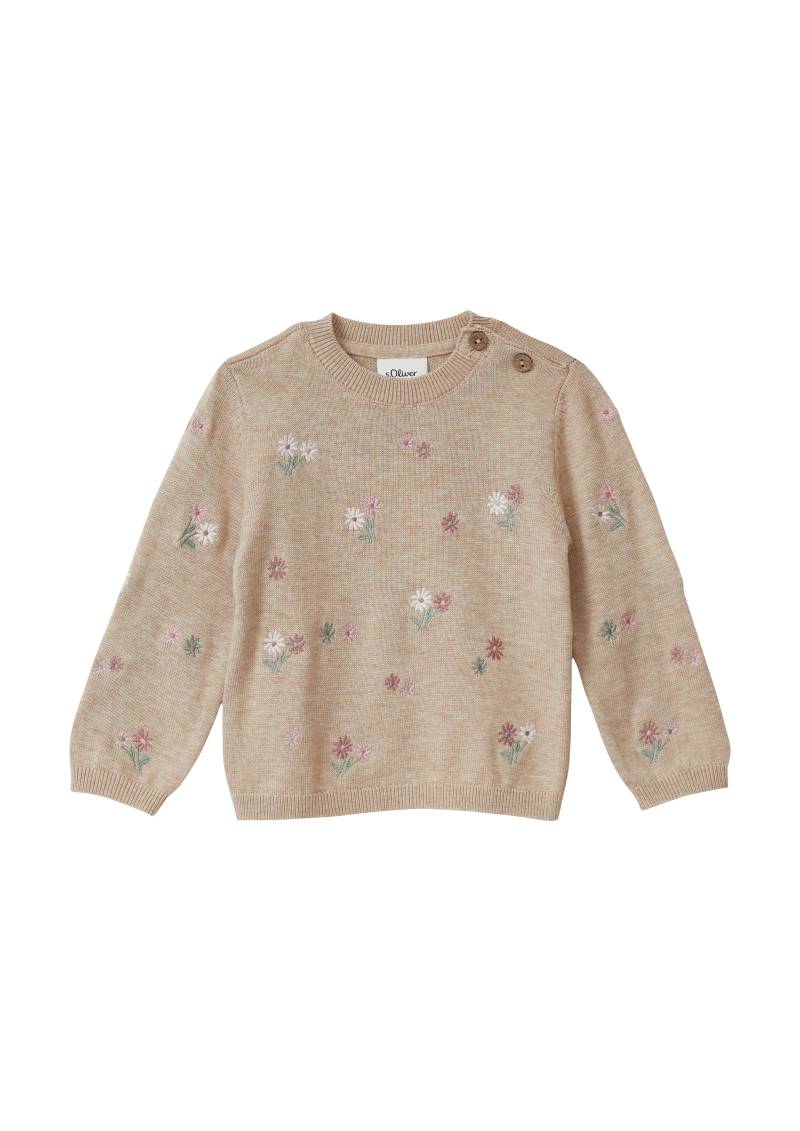 s.Oliver - Feinstrickpullover mit Blumen-Stickerei, Babys, braun von s.Oliver