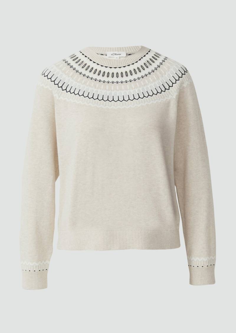 s.Oliver - Feinstrickpullover mit Norwegermuster, Damen, Beige von s.Oliver