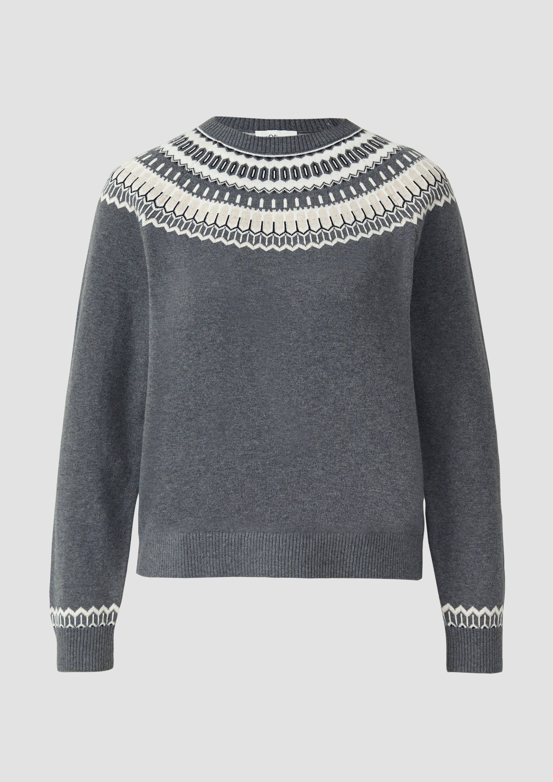 s.Oliver - Feinstrickpullover mit Norwegermuster, Damen, grau von s.Oliver