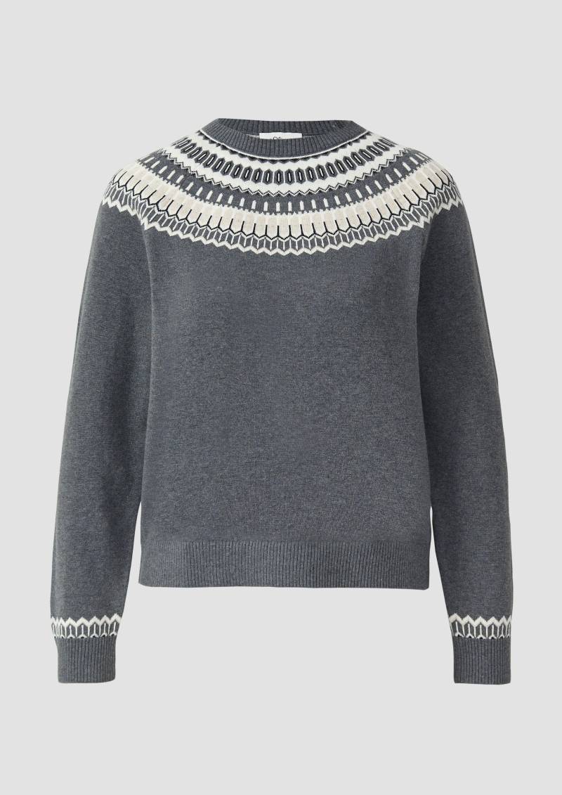 s.Oliver - Feinstrickpullover mit Norwegermuster, Damen, grau von s.Oliver