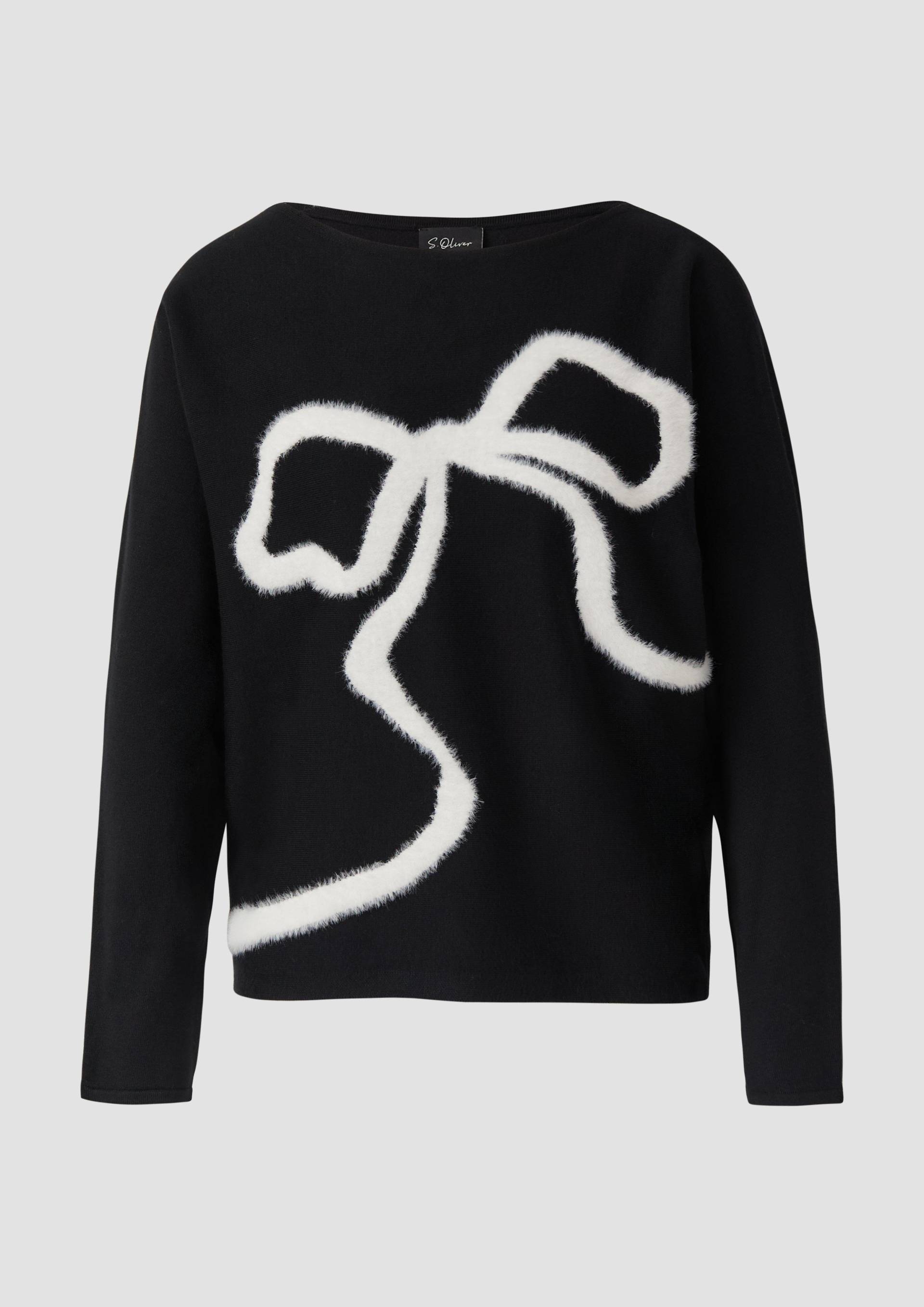 s.Oliver - Feinstrickpullover mit U-Boot-Ausschnitt und Schleifen-Intarsie vorne, Damen, Beige von s.Oliver