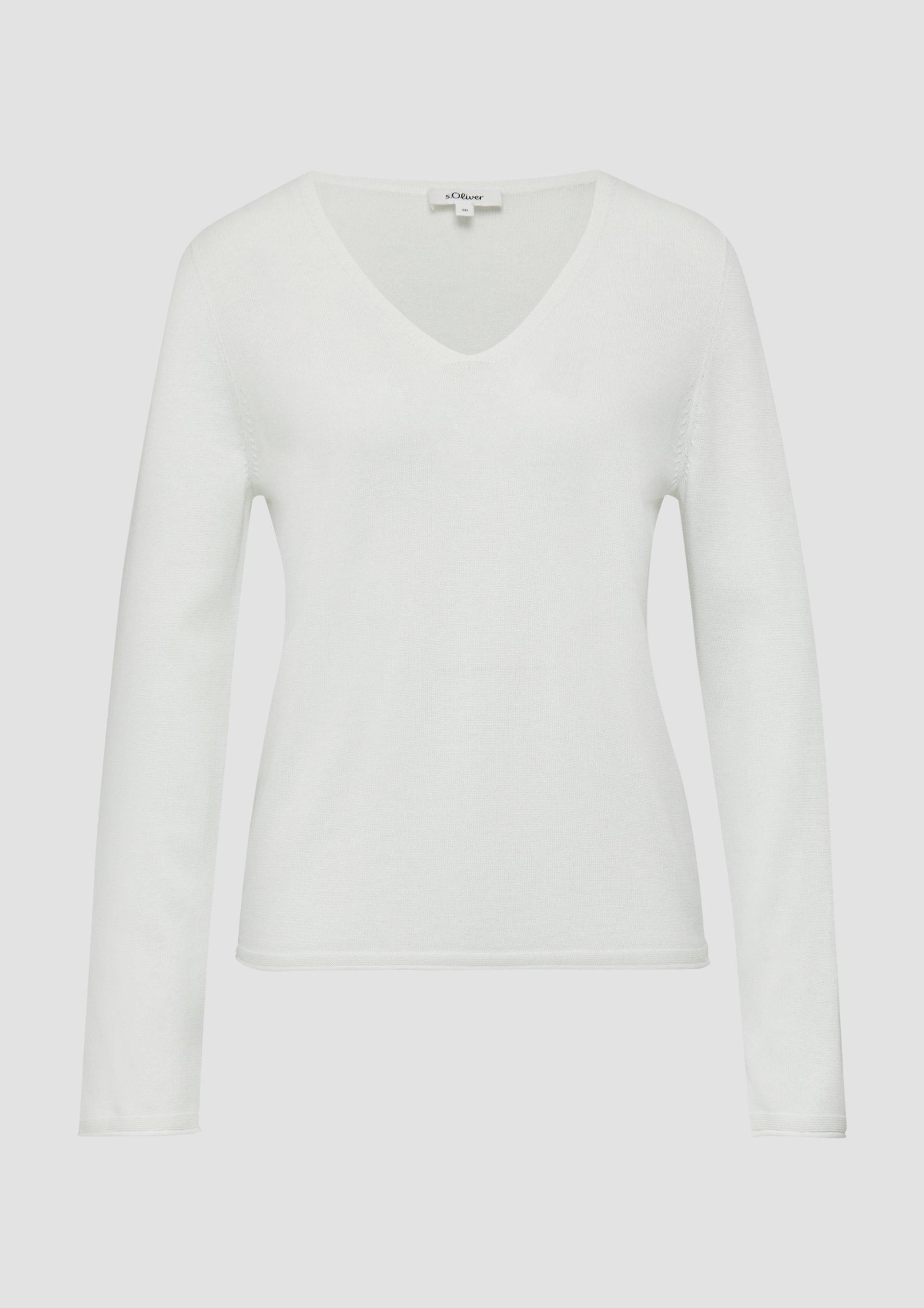 s.Oliver - Feinstrickpullover mit V-Ausschnitt und Rollkante am Saum, Damen, creme von s.Oliver