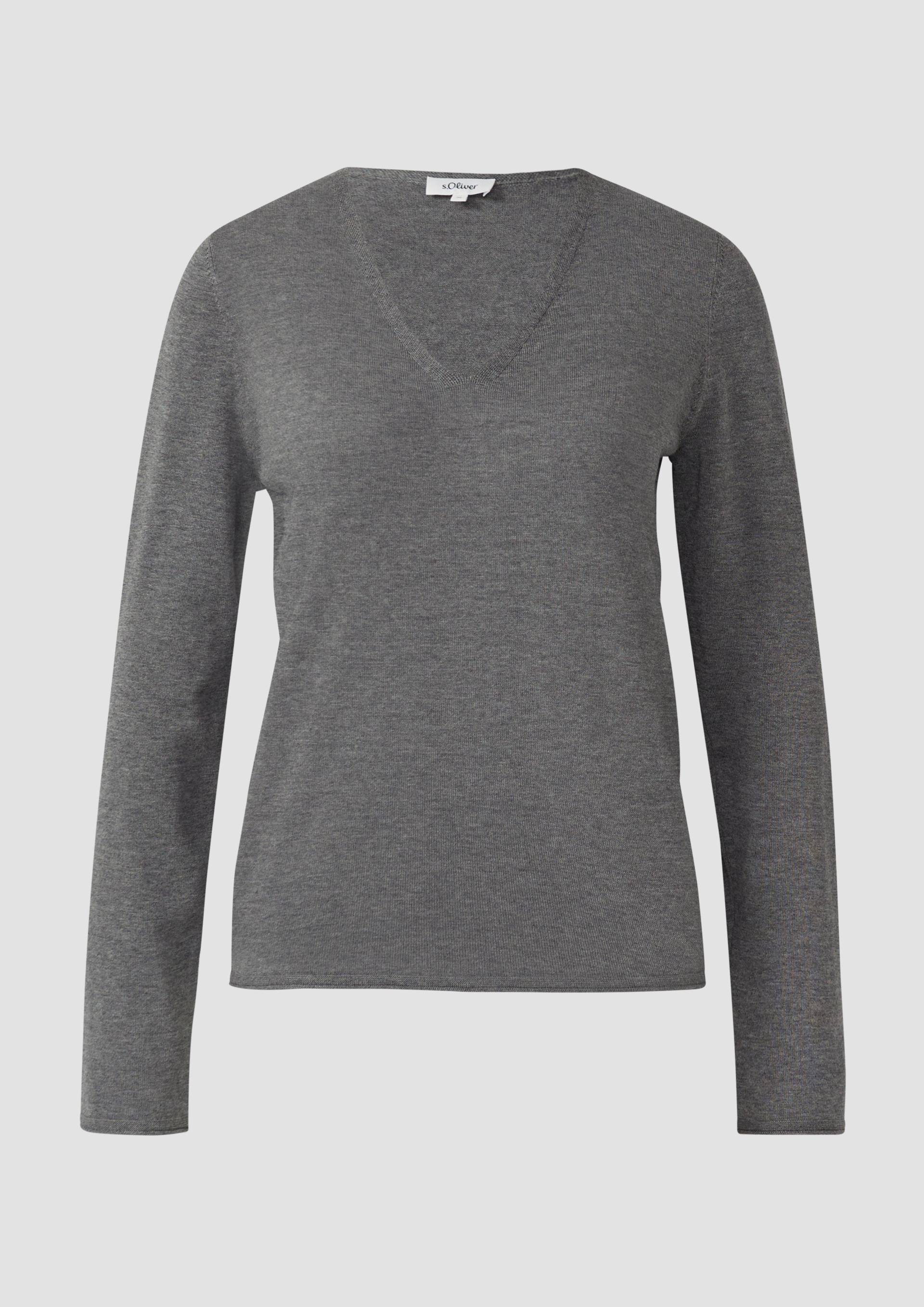 s.Oliver - Feinstrickpullover mit V-Ausschnitt und Rollkante am Saum, Damen, grau von s.Oliver