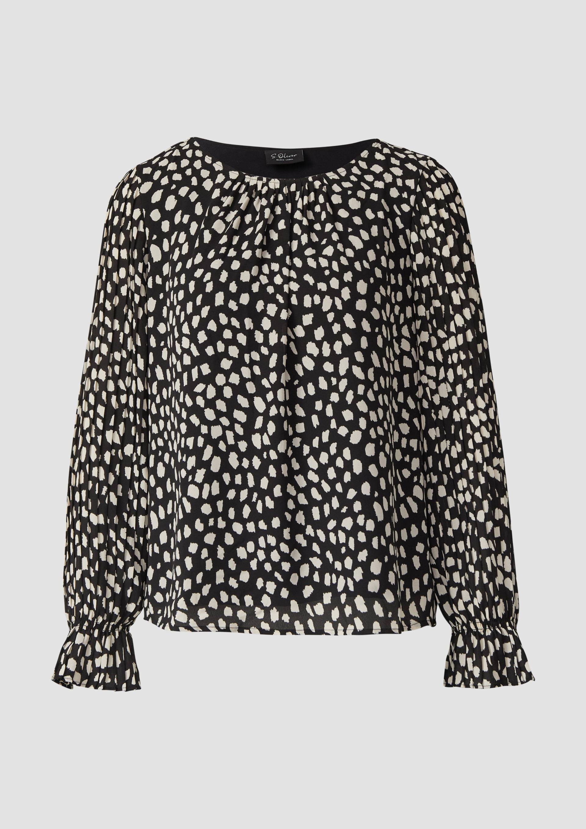 s.Oliver - Festliche Bluse: Regular Fit mit U-Boot-Ausschnitt & Volantärmeln, Damen, schwarz|creme von s.Oliver