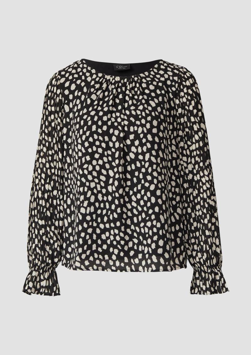 s.Oliver - Festliche Bluse: Regular Fit mit U-Boot-Ausschnitt & Volantärmeln, Damen, schwarz|creme von s.Oliver