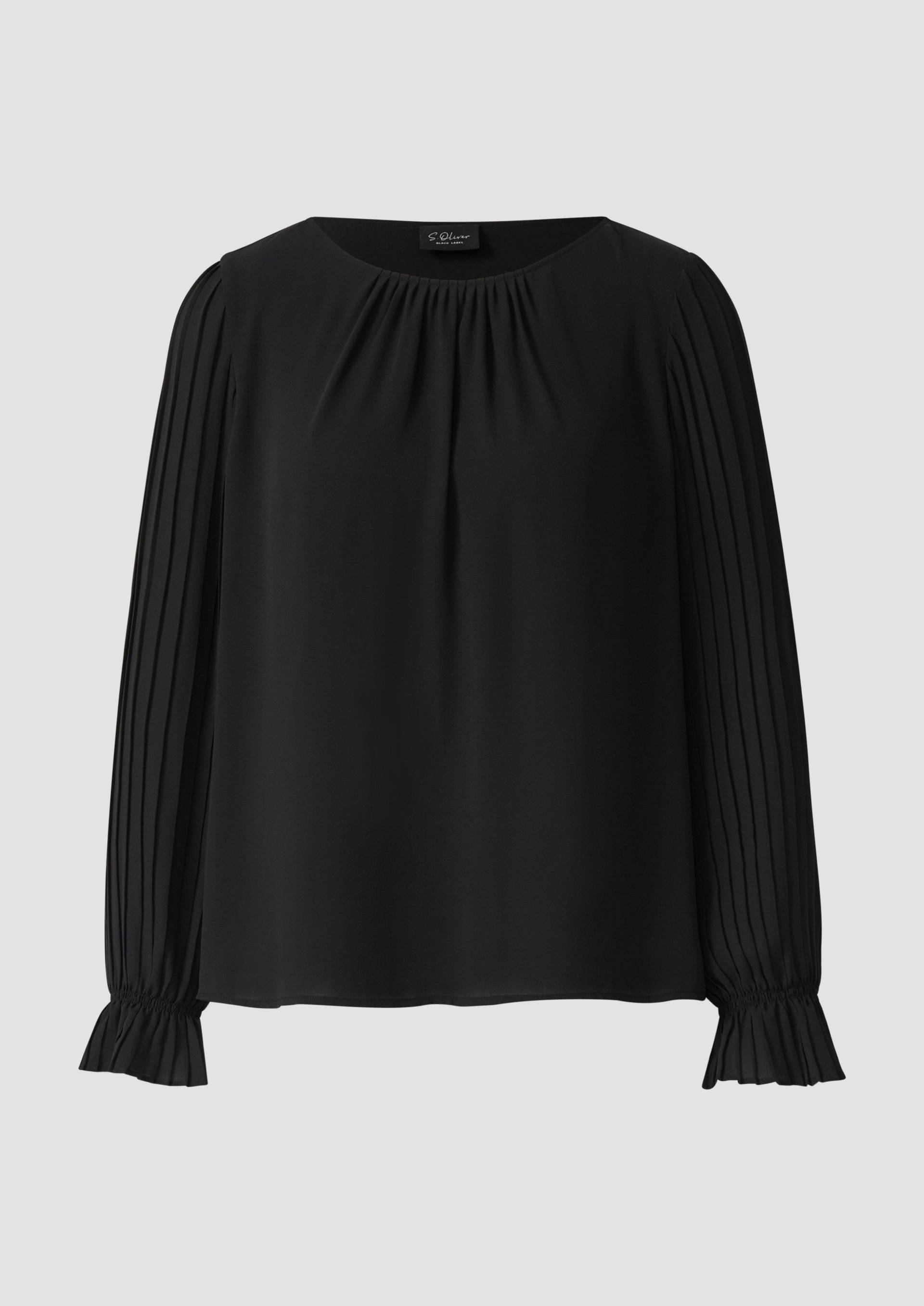 s.Oliver - Festliche Bluse: Regular Fit mit U-Boot-Ausschnitt & Volantärmeln, Damen, schwarz von s.Oliver