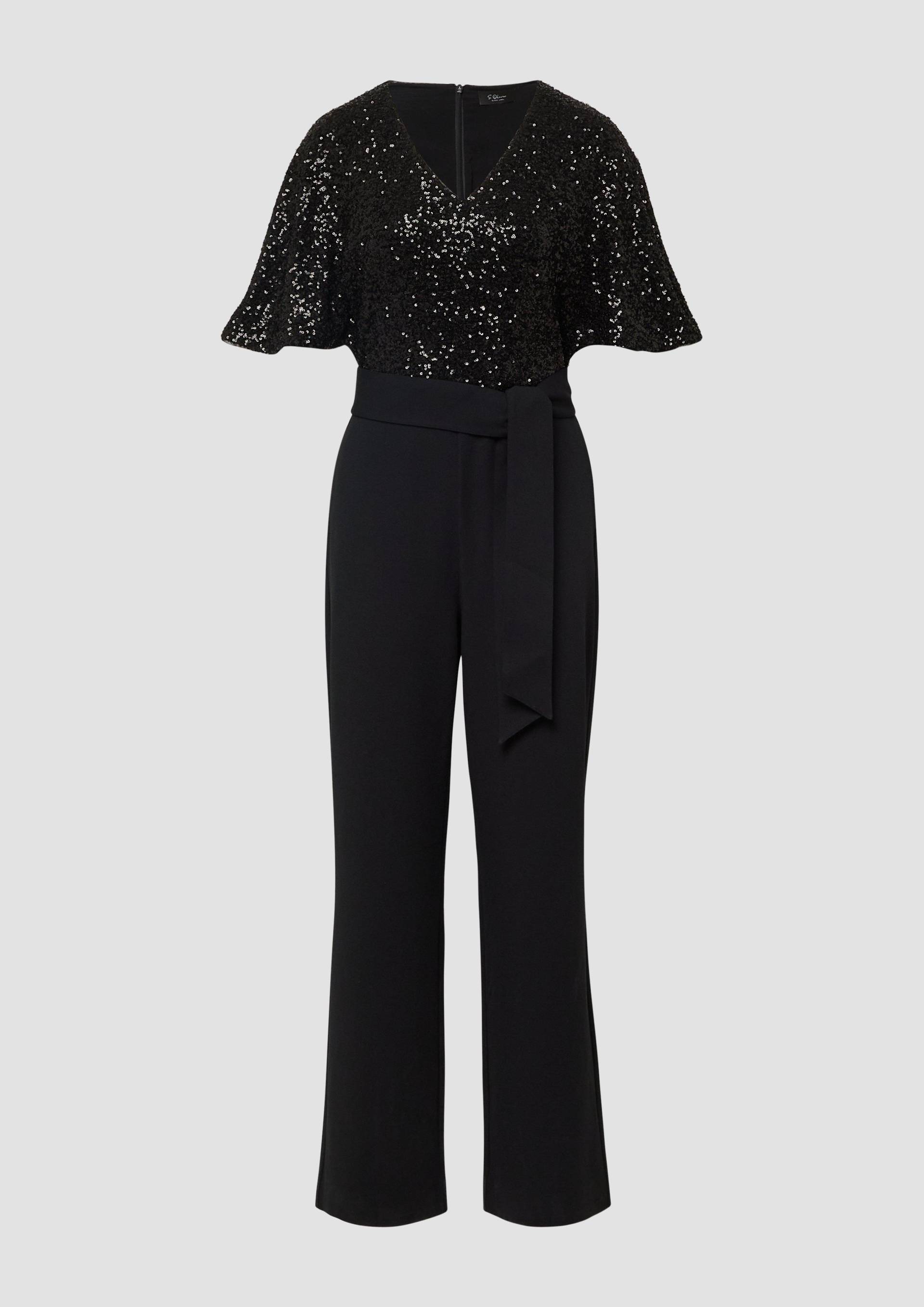 s.Oliver - Festlicher Overall mit Pailletten und V-Ausschnitt, Damen, schwarz von s.Oliver
