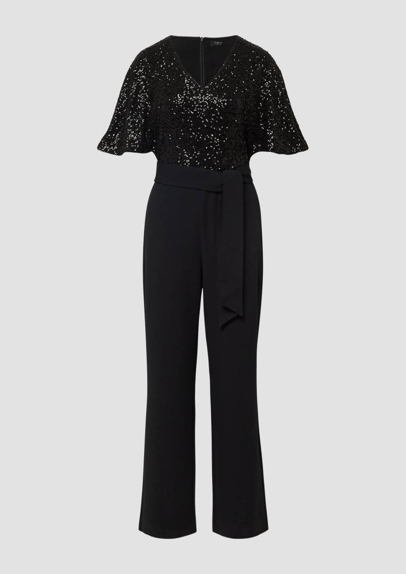 s.Oliver - Festlicher Overall mit Pailletten und V-Ausschnitt, Damen, schwarz von s.Oliver